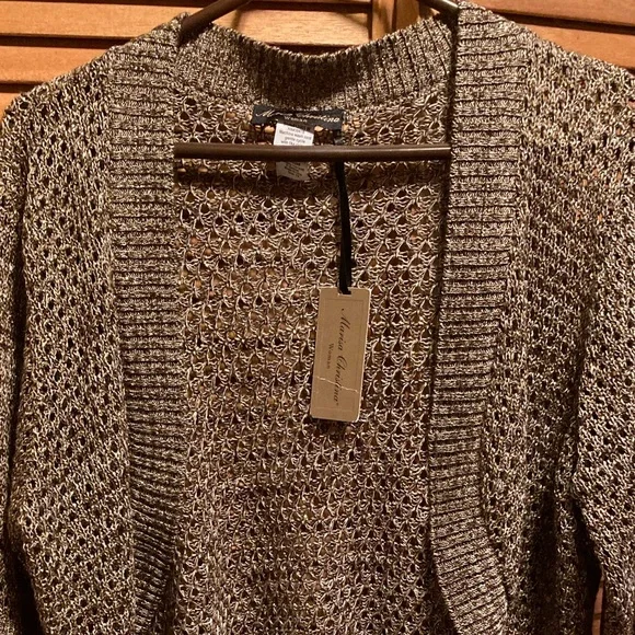 Marisa Christina Woman Brown & Beige Knit Shrug with Gold Glitter Sequins - Picture 2 of 12